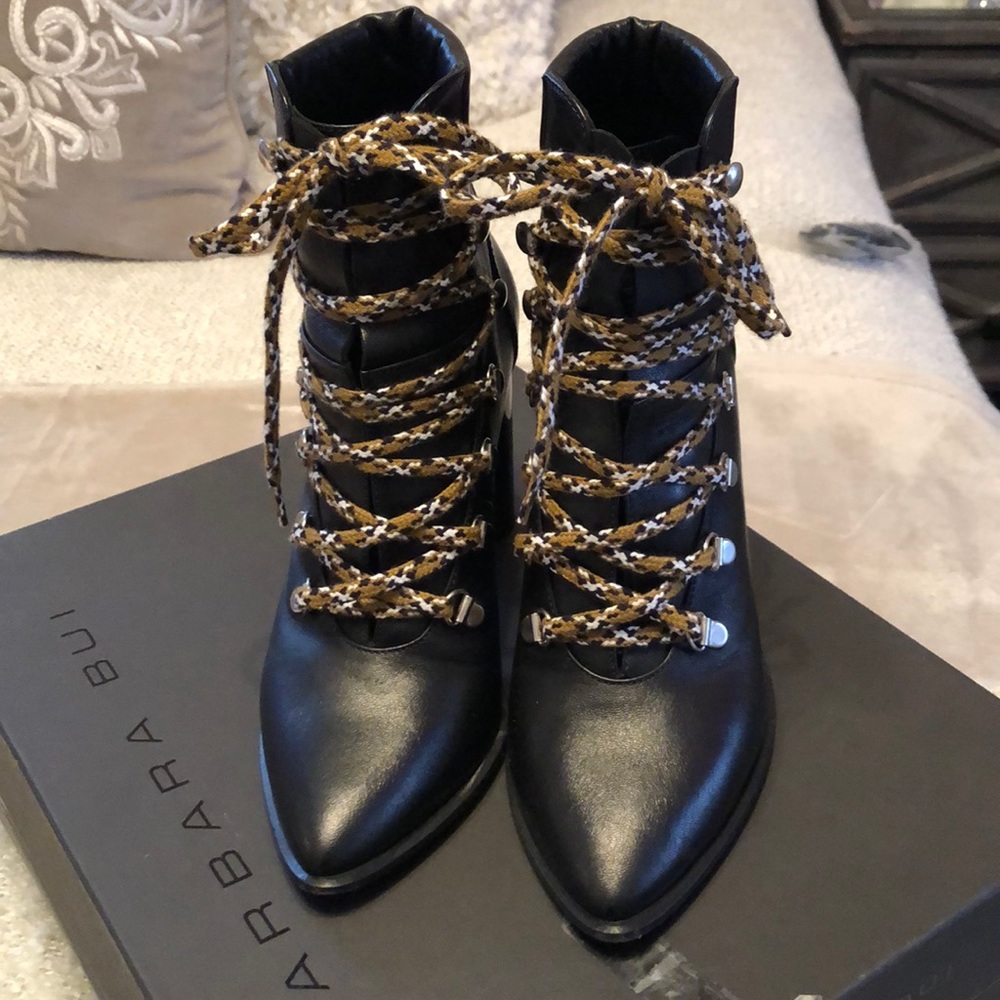 BARBARA BUI Black leather lace up booties
